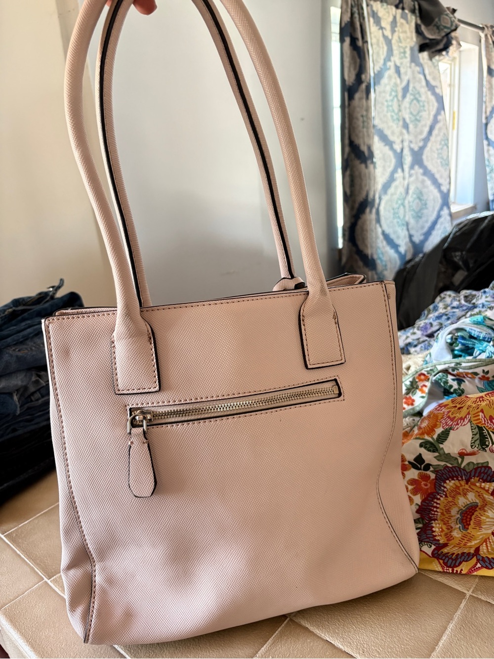 GUESS Blush Pink Saffiano Tote with Coin Pouch - Picture 3 of 7